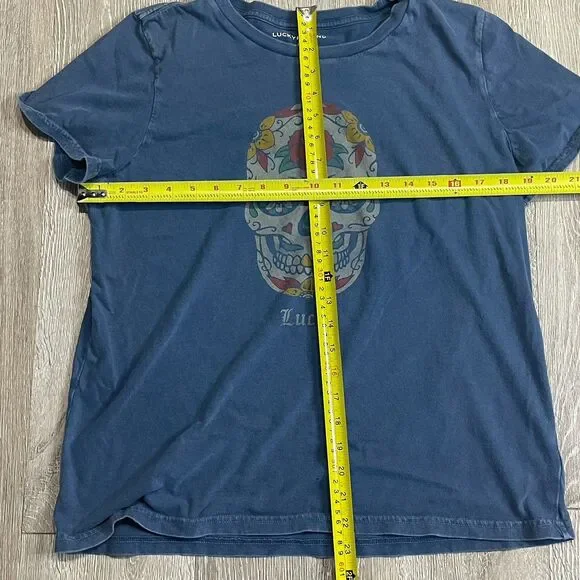 Lucky Brand Skull Tshirt Womens L Cotton Blue - Picture 2 of 4